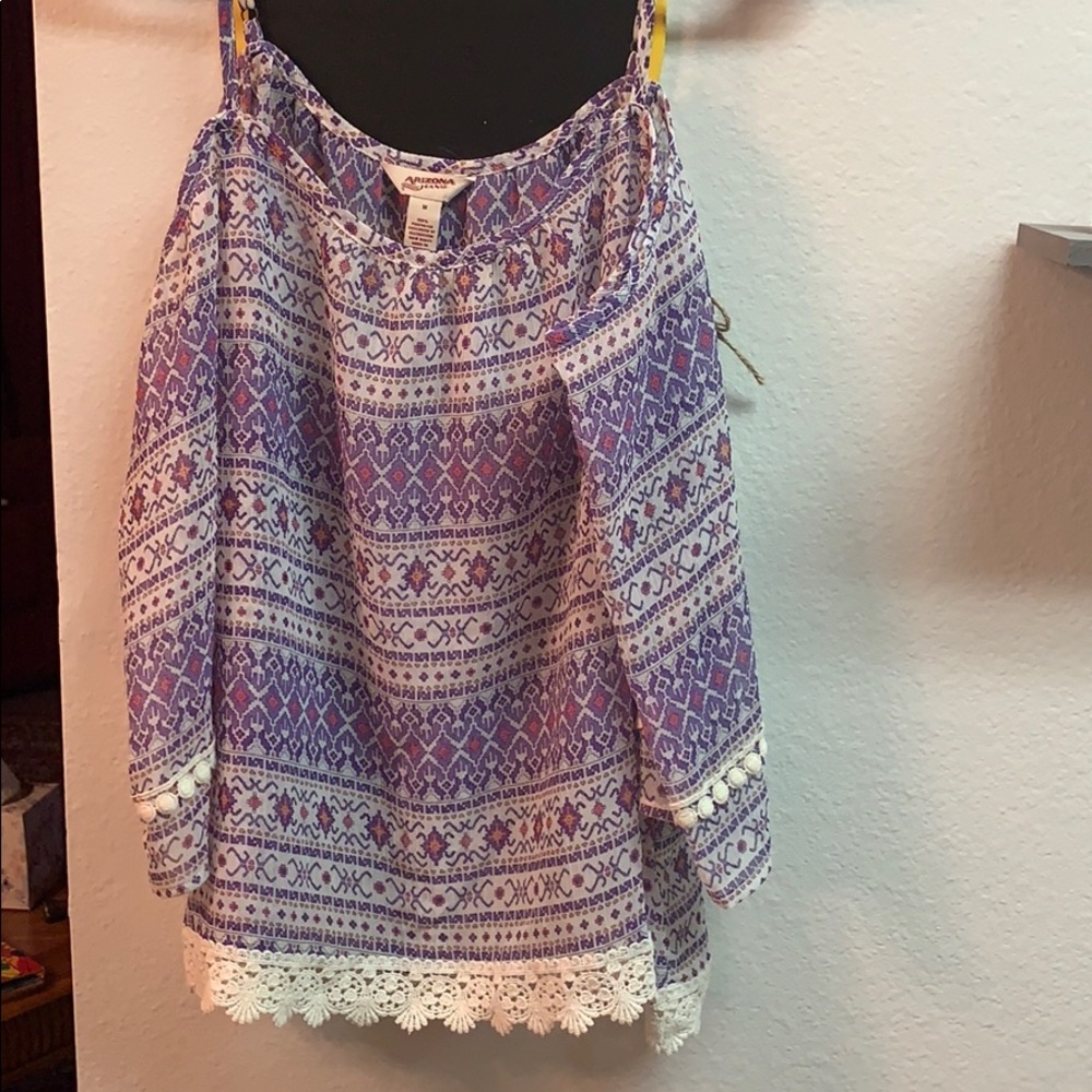 Semi sheer cold shoulder blouse